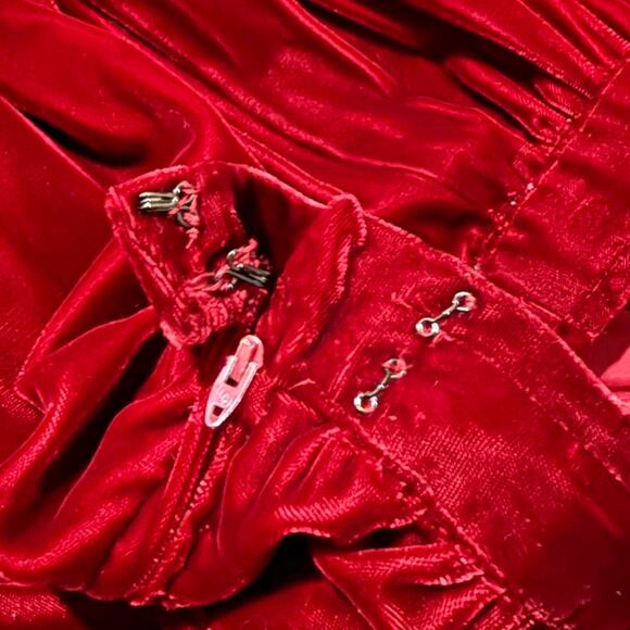 Vintage Dark Romantic Red Handmade Velvet Pleated Midi Skirt XS/XXS - Picture 8 of 8